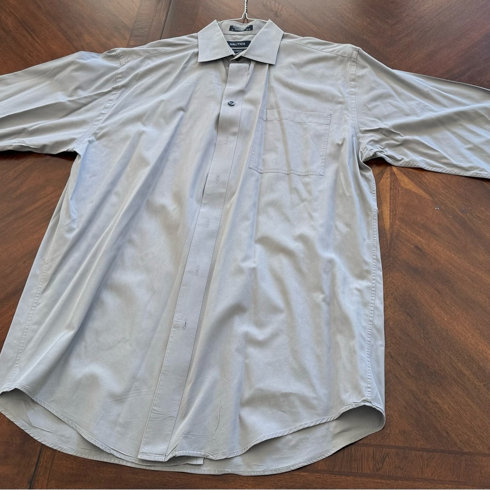 Nautica Long Sleeve Button Down Shirt - silver/grey